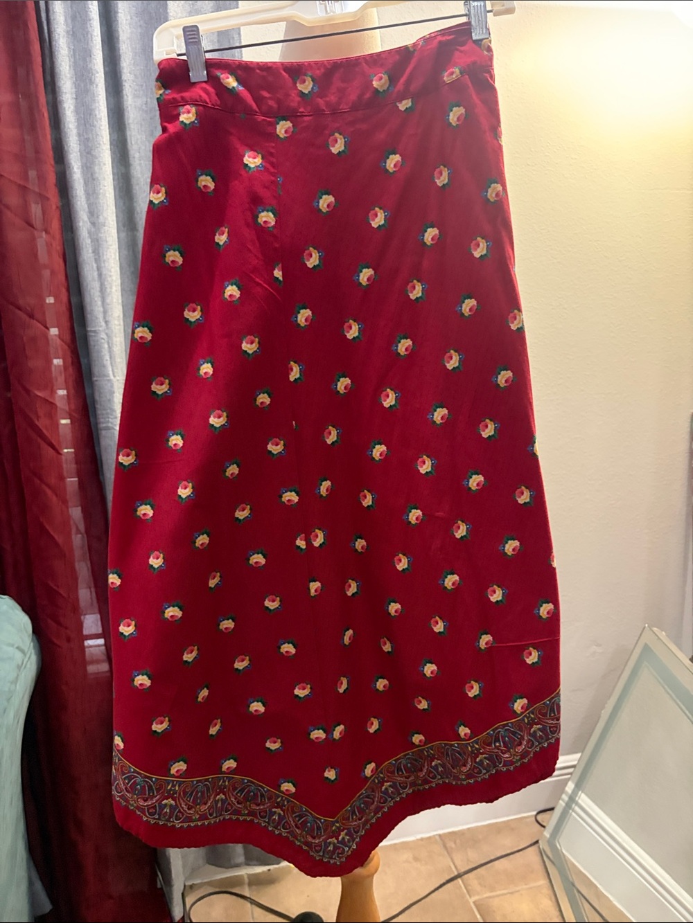 Ralph Lauren Red Maxi Skirt with Floral Motif